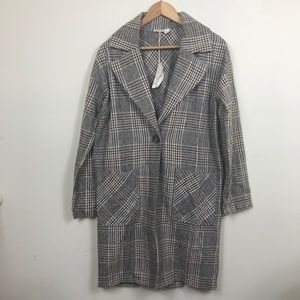 Hem and Thread Tan Plaid Long Coat